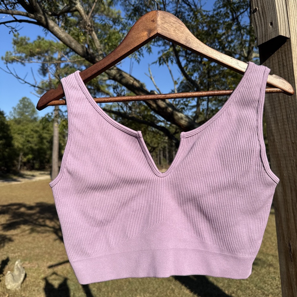 OTOS Sports Bra‎ Womens XL Light Purple V-Neck Ribbed Thick Activewear